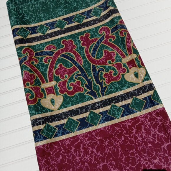 Vintage SPRINGS Shower Curtain 69 x 69 Art Decor Maroon Dark Green Gold 90s - Picture 2 of 15